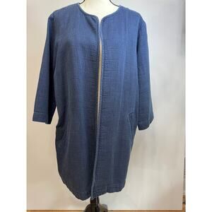 Eileen Fisher Navy Blue Cotton Jacket Long Blazer Size M Lightweight Coat M
